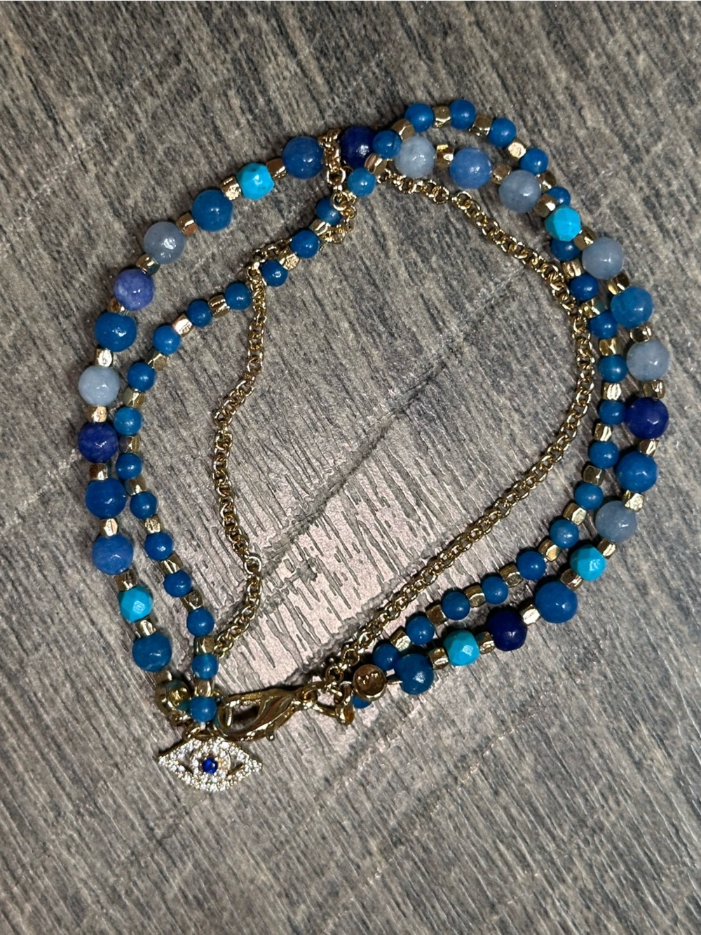 Unwritten Triple Strand Multibead Evil Eye Charm Bracelet